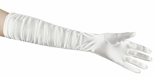 Savannah Nights Shiny Gathered Satin Elbow Length Gloves, Ivory