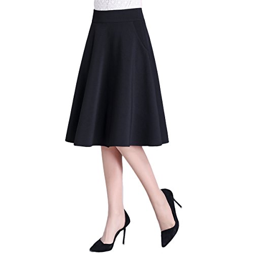 May Story Women's High Waist ALine Skirt Pleated Knee Length Midi