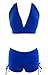 Zando Push Up Two Pieces Bikini with Boyshort Athletic V Neck Swimsuit Vintage Halter Back Swimwear Bathsuit for Women Charming Royal Blue M (US 6-8)