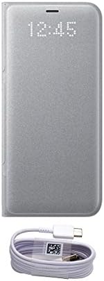 Galaxy S8 LED Wallet Cover (Silver) With Type-C Cable, Samsung Official Genuine