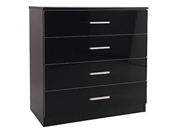 Home Source Ottowa Black Gloss 4 Drawer Chest Of Drawers Bedroom