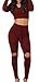 Jiujiuyi Women's Long Sleeve Hoody Crop Top and Ripped Pant Suit