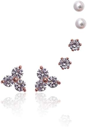 Rose Gold Cubic Zirconia Stylish Stud Earrings for Women and Girls (SOER037)