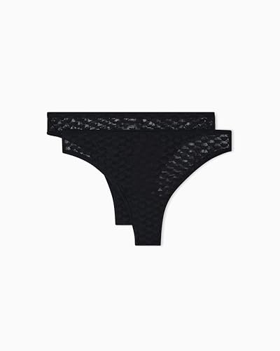 Emporio Armani Allover Eagle Mesh Lot de 2 Demi-Slips brésiliens pour Femme, Noir, Taille XL, Noir, XL