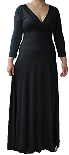 Sanch Ancha Women's Deep V Neck 3/4 Sleeve Polyester Maxi Dress Size 10 Black