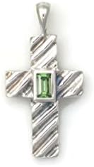 Sterling Silver Cross Necklace, Tsavorite Cross Necklace, Silver Cross Pendant by Donna Pizarro