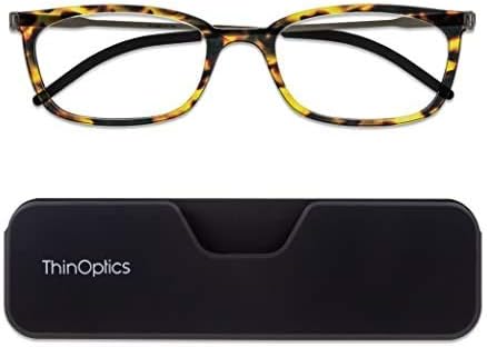 ThinOptics Connect Ultra-Thin Reading Glasses 1.00 Tortoiseshell Frames, Magnetic Case Attaches to Phone