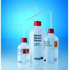 Vitlab 1332849 Safety Washing Bottle 500ml Narrow Neck, PE-LD, GL 25, isopropanol with Vent Cap Screw Connection