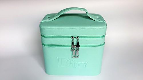 Double Layer PU Leather Makeup Case Cute cosmetic bag Storage Bags Portable Makeup Bag Travel Makeup Bag Storage Box With Mirror (Green)