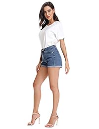 Pantalones cortos de mezclilla doblada de cintura alta para dama Mia Pristine Juniors Non Stretch Denim