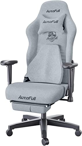 AutoFull Sedia Gaming Tessuto Sedia da Gaming Poltrona Gaming,Morbido Tessuto Traspirante, Cuscino Piatto, Cuscino vita 3D, Poggiapiedi, Grigio