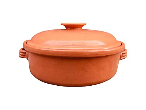 Casserole Dish,Glazed Natural Cooker/Roaster, Turkey Large Size Cooking Tureen, Clay Covered Casserole for Slow Cooking (14", Clay Casserole Dish)