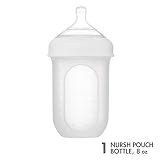 Boon, NURSH Reusable Silicone Pouch Baby Bottles for Air-Free Feeding with Stage 2 Medium Flow Nipple, 8 Ounce