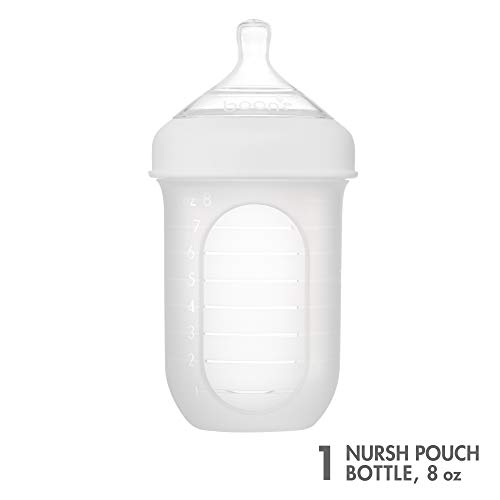 Boon, NURSH Reusable Silicone Pouch Baby Bottles for Air-Free Feeding with Stage 2 Medium Flow Nipple, 8 Ounce