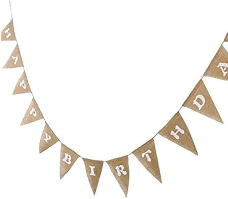 Happy Birthday Burlap Bunting Banner Fabric Triangle Flags Vintage