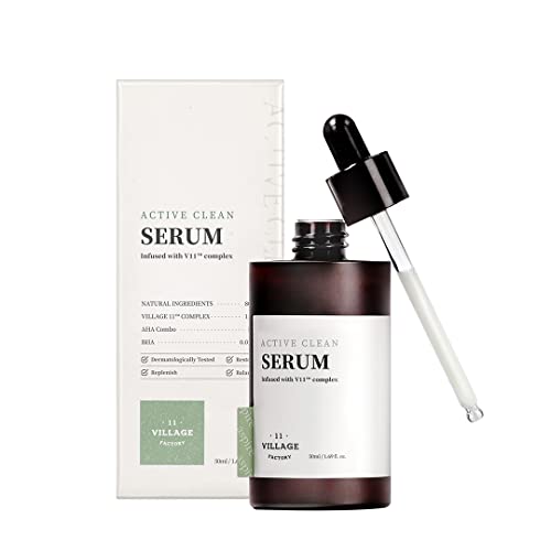 [VILLAGE 11 FACTORY] ACTIVE CLEAN SERUM (50ml) Korean Skincare - Gentle Exfoliating Serum with AHA & BHA - Acne Care - Sebum Control - 80% Natural Ingredients - Vegan Formula
