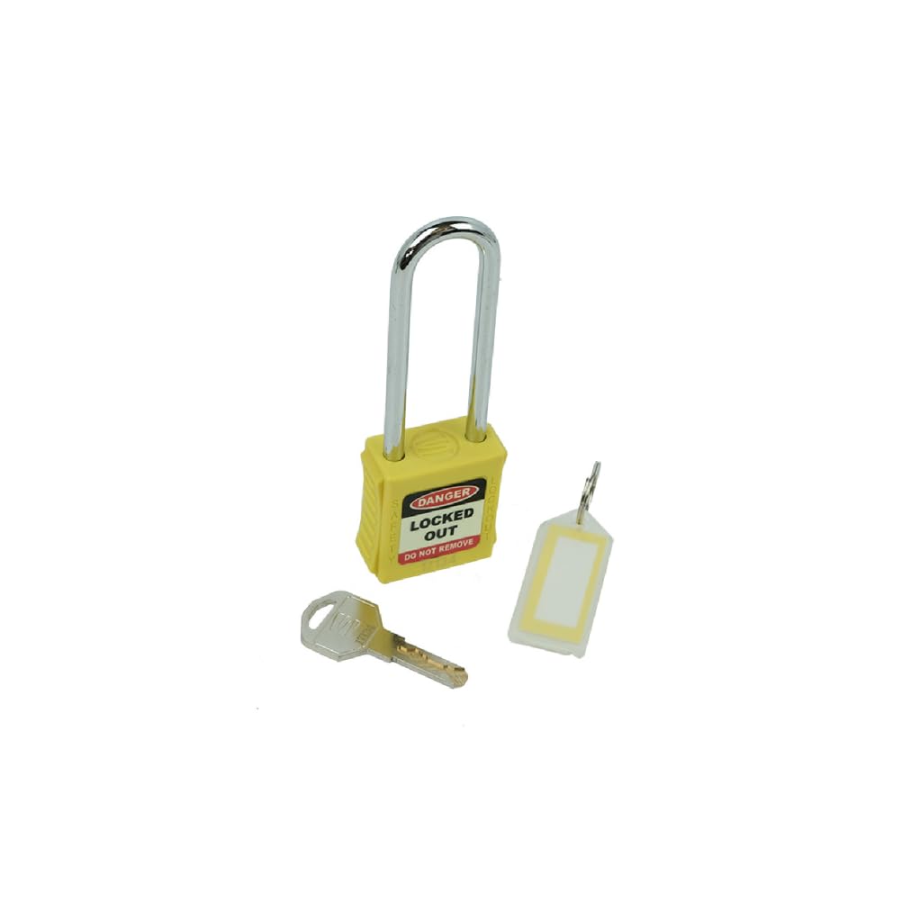 Lockout Long Shackled Padlock, Yellow, 6 Pin Cylinder For Extra Security, Ribbed Nylon Body For Easy Gripping, Resistant To Chemicals & Corrosion, Supplied With 1 Key & Keyring