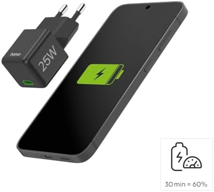 Chargeur Rapide 25W USB C, Super Mini, Compatible iPhone, Samsung, PD et Qualcomm Quick Charge QC 3.0, Recharge Optimisée, SoC Utra Compact, Noir