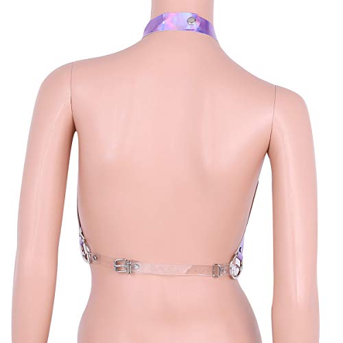 Women Festival Punk Waist Belt Body Chain Faux Leather Harness EDM Rave Clothes Choker Chain Holographic Caged Bra Belt