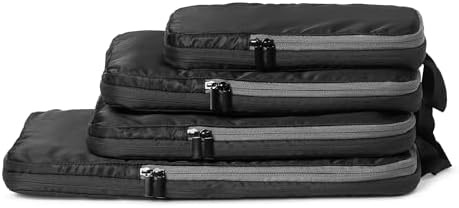 Cubi Organizer da Viaggio Ultraleggeri con Zip e Compressione, Confezione da 4, Nero