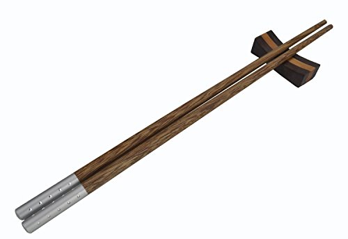 1 Pair Mozentea High Quality Totally Natural Wenge Wood Chopsticks CKZ01 (1 Pair Silver)