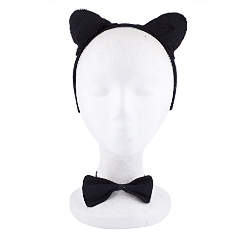 LUX ACCESSORIES Halloween Black Cat Kitty Ear Headband Cosplay Party Costume Accessory Set (3pcs) - Thumbnail 4