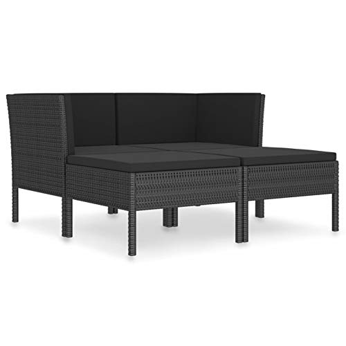 Festnight 4-TLG. Garten-Lounge-Set mit Auflagen Gartenmöbel-Set Gartensofagarnitur Lounge Sofa Garnitur Poly Rattan Lounge Set Sitzgarnitur Garten Sitzgruppe Poly Rattan Schwarz