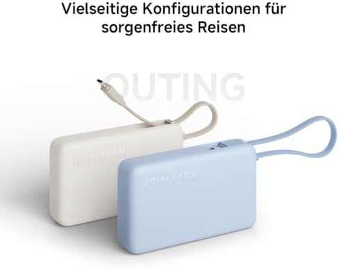 22.5W Power Bank mit Integriertem Kabel - 10000mAh, Schnellladefunktion, lädt 3 Geräte gleichzeitig, flugtauglich, in 4.5 Stunden aufgeladen - praktisch und kompakt, Blau
