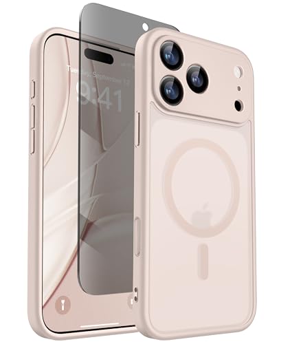GOLBINBOX Magnetic Case for iPhone 17 Pro with Privacy Screen [Compatible with MagSafe] [Shockproof and Durable & Magnetic Force] [Camera Protection] Semi-Transparent Matte iPhone 17 Pro Mobile Phone Case, Rose Gold