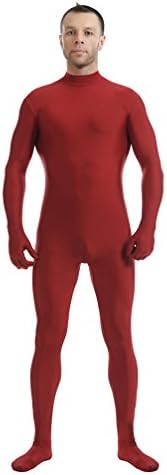CHENGYANG Mens Halloween Costumes Headless Soild 2nd Skin Cosplay Unitard Jumpsuit Lycra Spandex Zentai Bodysuit Fancy Dress Costumes Red XL