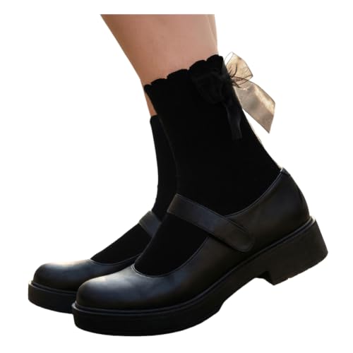 Fengek 3 pairs Ribbon Bow Ruffle Socks (3, Black) at Amazon