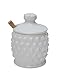 Creative Co-Op White Ceramic Hobnail Style Honey Jar with Lid & Wood Dipper