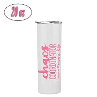 Cute, Fun, Unique"Chaos Coordinator #MomLife" Stainless Steel Vacuum Powder Coated Insulated White 20 oz Tumbler - Great Gift for Mom, Mother, Wife, Women