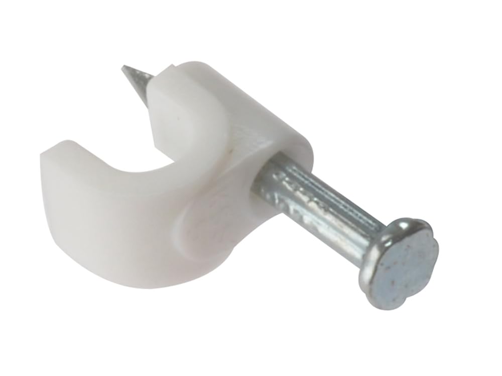 ForgeFix Cable Clips - Round | 5-6mm | White Plastic Clip, Zinc Plated Nail | Box 100