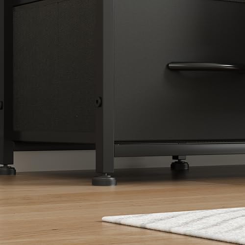 Vermess 63" W Dresser for Bedroom with Charging Station 11 Drawer Dressers & Chests of Drawers Dresser TV Stand for Bedroom for 65 70 75 Inch TV, Metal Frame & Fabric Drawers, Black