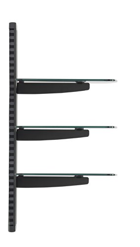 VonHaus 3x Floating Wall Shelves with Strengthened Tempered Glass - Adjustable – Black - DVD Players/Cable Boxes/TV Accessories