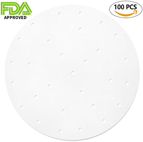 100PCS Air Fryer Liners, Geengle 9 inch Perforated Parchment Bamboo Steamer Paper Liners, Premium Steaming Papers, Non-stick Steamer Mat, Perfect for 5.3 &amp; 5.8 QT Air Fryers, Baking, Cooking