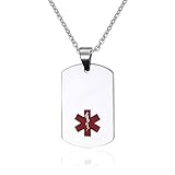 Mealguet Jewelry Stainless Steel Medical ID Dog Tag Necklace with Chain -Free Custom Engraving,Diabetic,Asthma