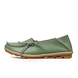 FAYALE Women's Driving Shoes Cowhide Leather Lace-Up Loafers Boat Shoes Flats (7.5 B(M) US, Army Green)