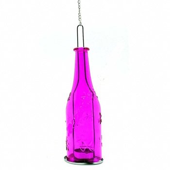 Goyal Glass Hanging Tea-Light Bottle Holder Lantern Size: 9 inch x 2.5 inch, Reusable Tea Light Holder/Comes with a Hanging Chain(Set of 2) - Orange and Purple