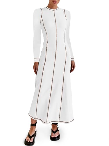 WENRINE WOMENS LONG SLEEVE MAXI DRESS CONTRAST STITCH...