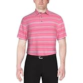 PGA TOUR Mens Athletic fit Short Sleeve Polo Shirt Large Pink Striped Stretch