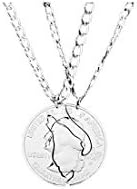 wolfs coin necklace set, interlocking necklace, coin jewelry,couple love necklace