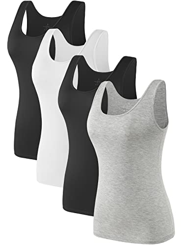 Komfokore 4Pcs Tank Tops Für Damen Ärmelloses Unterhemd Schichtung Tanks Schwarz/Weiß/Schwarz/Grau Xl
