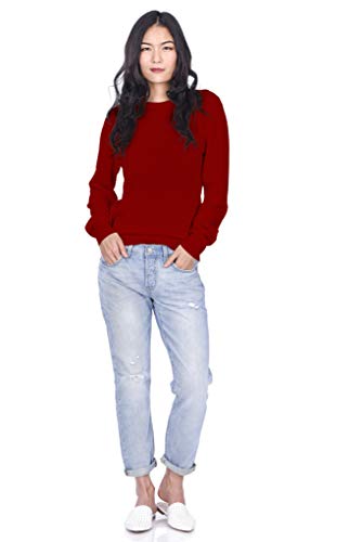 State Cashmere Essential Crewneck Sweater 100% Pure Cashmere Long Sleeve Pullover for Women (Red, Large)
