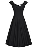 MUXXN Womens 1950s Scoop Neck Off Shoulder Cocktail Dress(M,Pure Black)