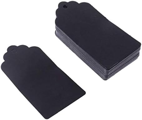 puhoon Gift Tags, 50pcs Vintage Blank Kraft Paper Hang Tags, Rectangle Favor Label Gifts Card Supplies, Free Editable Blank for Christmas Wedding Birthday Thanksgiving Gift Ideas (Black)