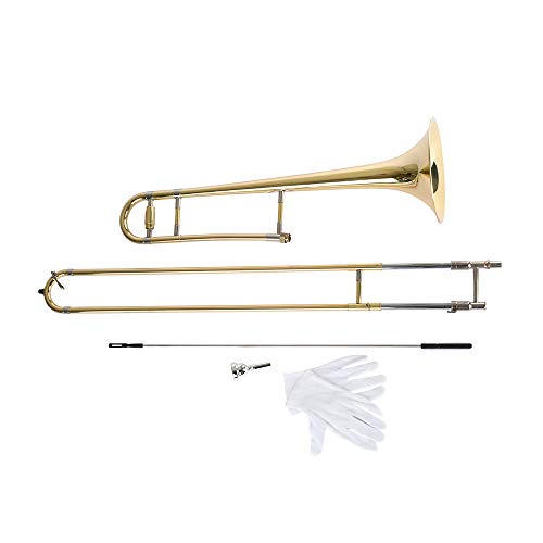 Apelila Gold Bb Tenor Trombone, Tuner, with Hard Case Mouthpiece Cleaning Kit & Care Kit Standard Student Beginner Brass Trombone