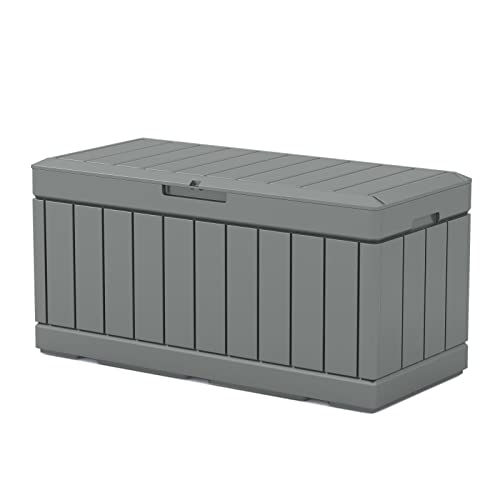 Patiowell 82 Gallon Resin Deck Box, Waterproof Large Wood Look Storage