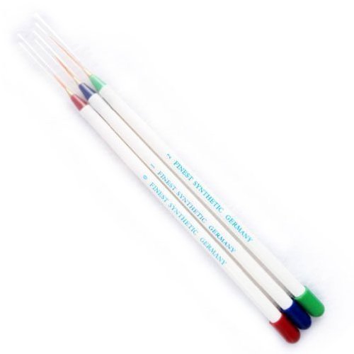 Sable Nail Art Brushes Pen, Detailer Liner and Striper Set of 3 Plus 5 x 2 Way Marbleizing Dotting Pen with Bonus Rhinestones and Fimo Fruit and/or Flower Slices